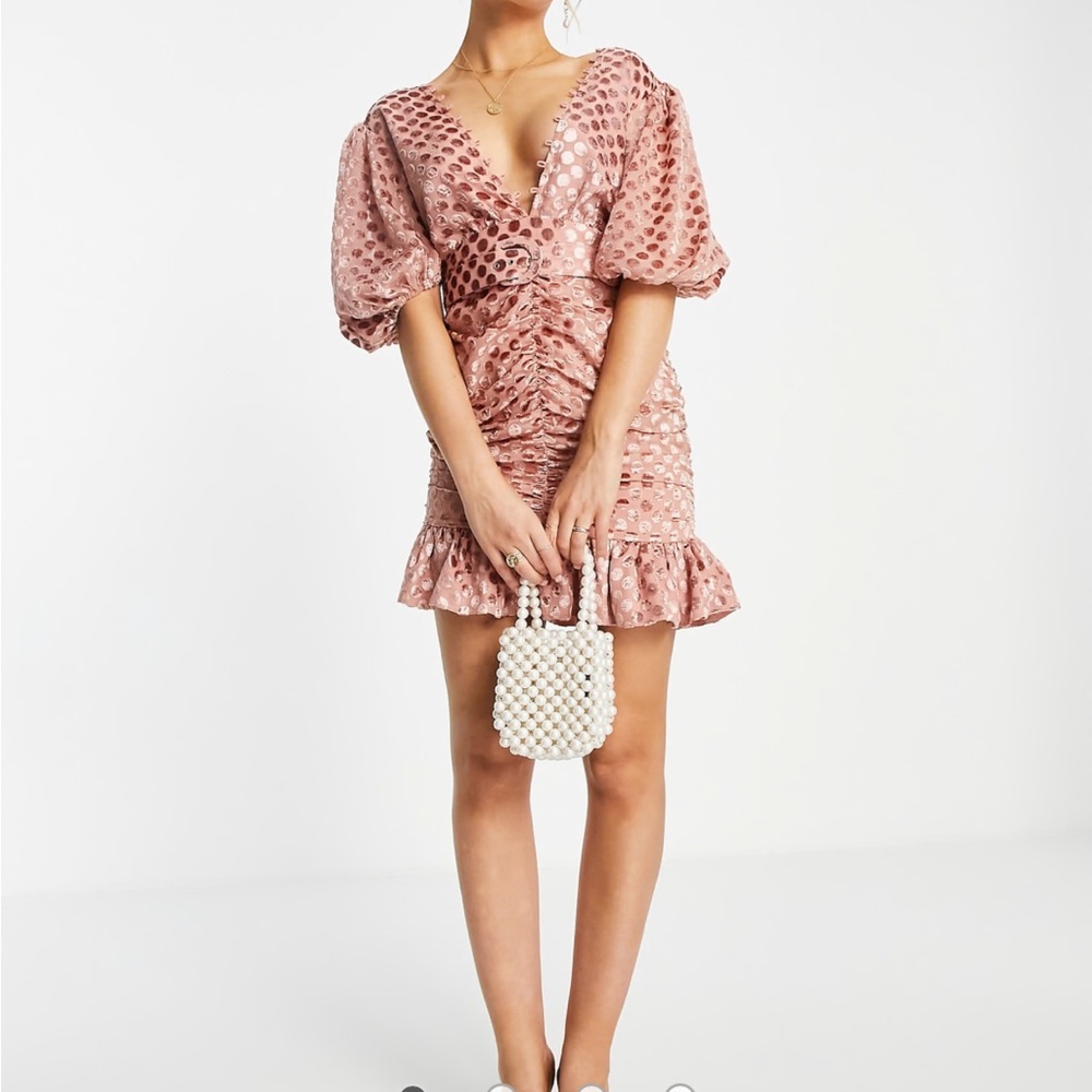 ASOS Pink Wrap Mini Dress with Ruffled Tie Front